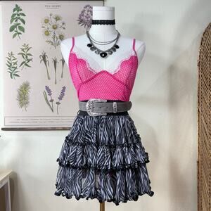 90s Y2k Tiered Ruffle Zebra Mini Skirt Scene Gyaru Emo Punk Princess Trashy XS